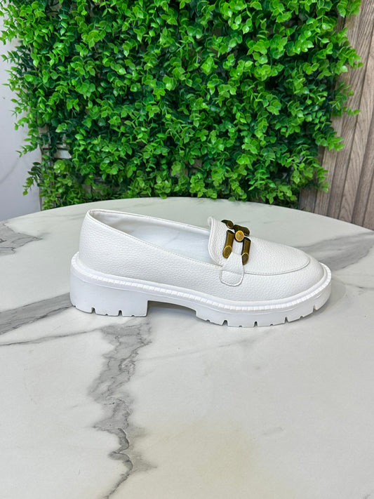 Chunky Sole Loafers with Gold Buckle Detail