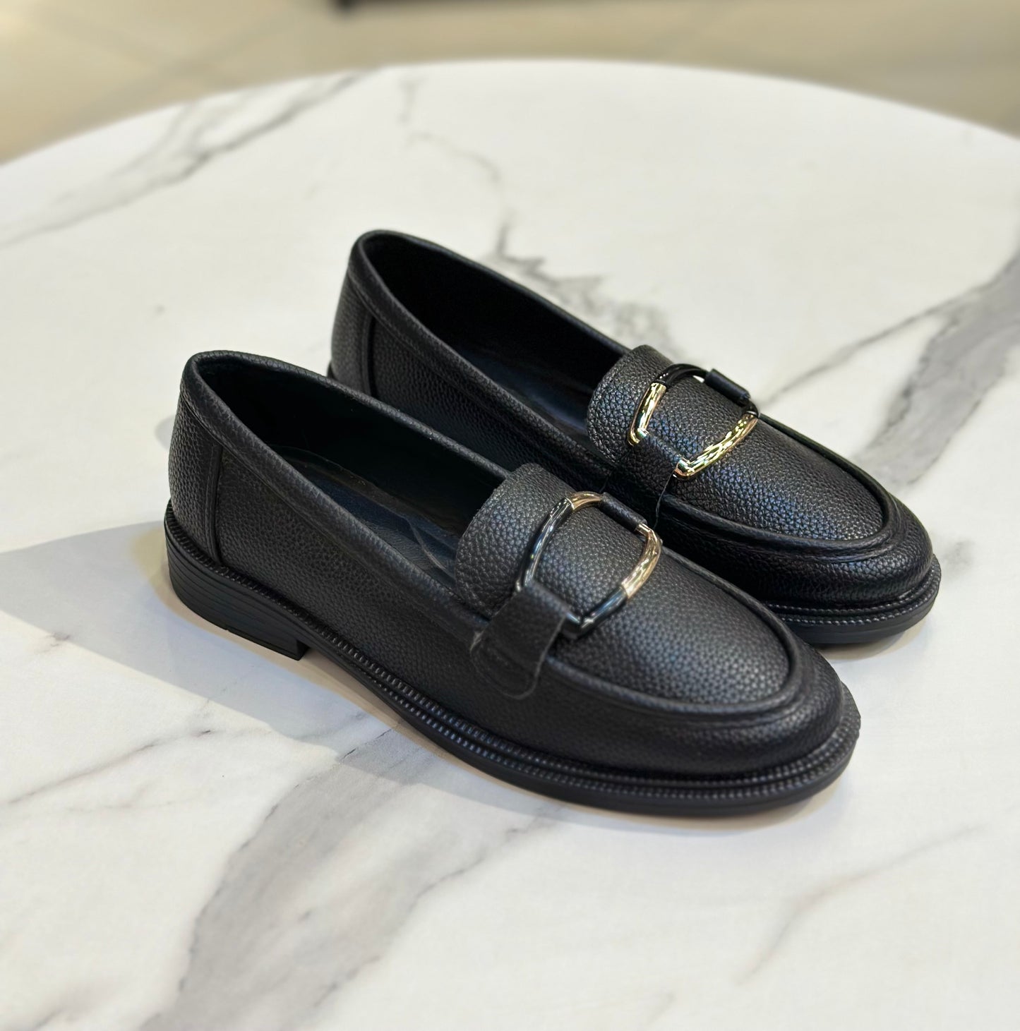 Gold Buckle Leather Loafers – Chunky Sole