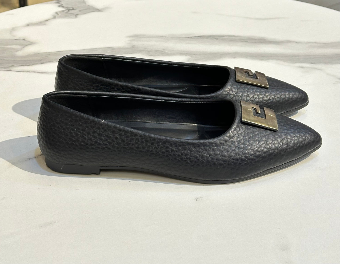 Ballet Flats with Gold Metal Buckle