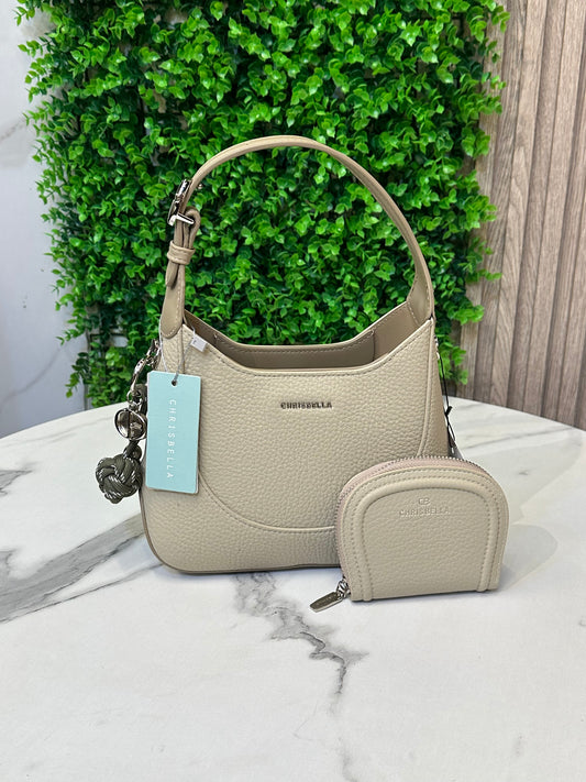 Chrisbella Pebbled Leather Hobo Bag with Card Holder – 2-Piece Set