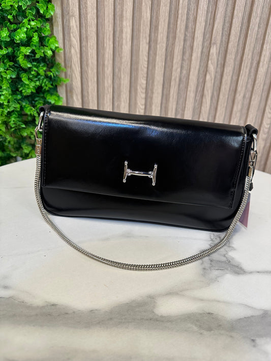 Structured Chain Flap Crossbody Bag with Leather Strap