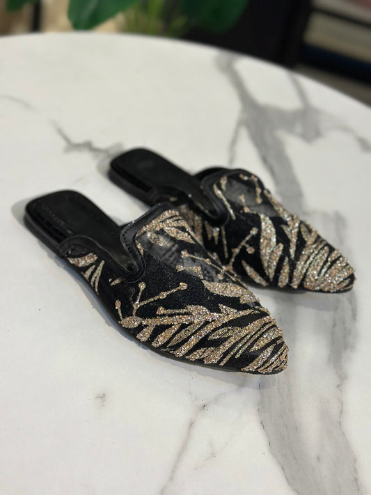 Glitter Print Pointed Mules