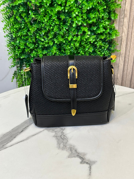 Women's Structured Crossbody Handbag with Antique Gold Buckle