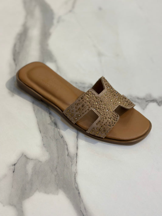 Black Rhinestone H-Strap Luxury Slide Slippers