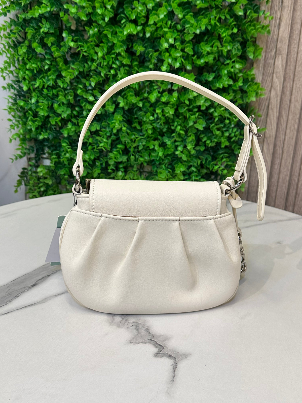 Small Crossbody Bag with Flap Closure & Pleated Design
