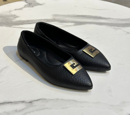Ballet Flats with Gold Metal Buckle