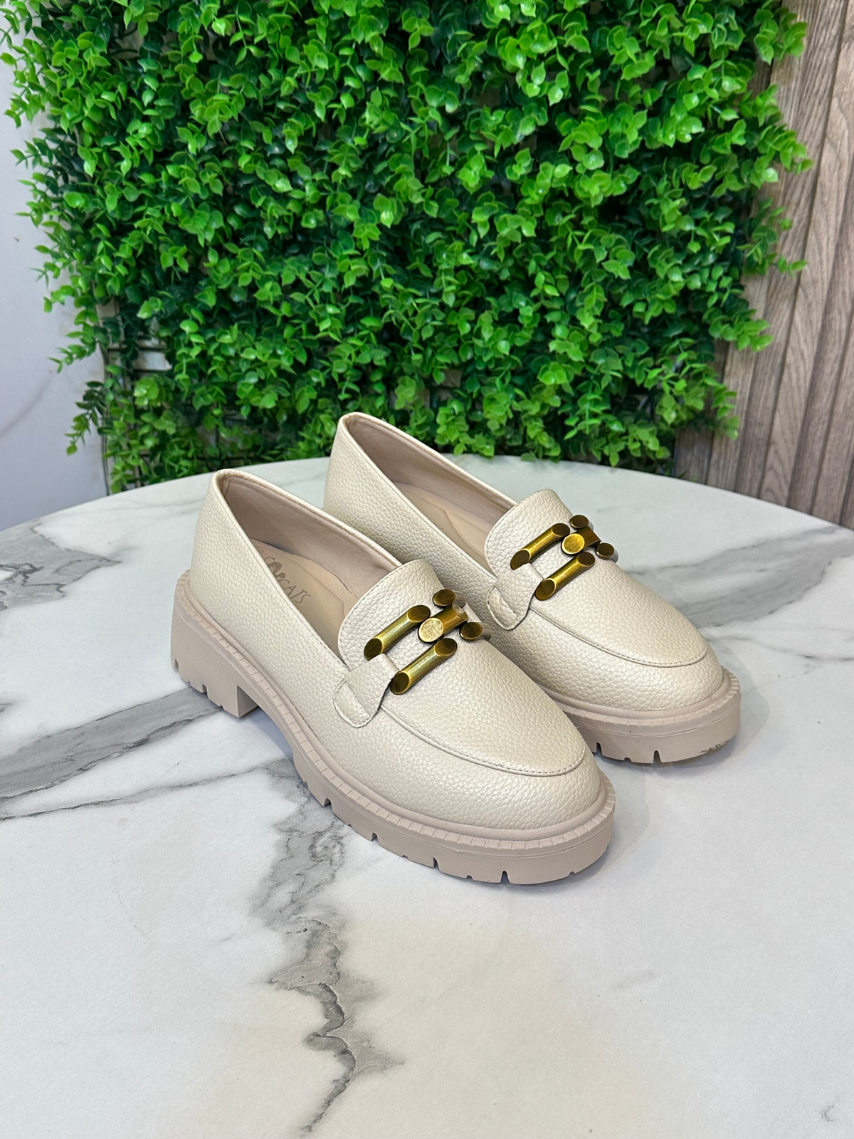 Chunky Sole Loafers with Gold Buckle Detail