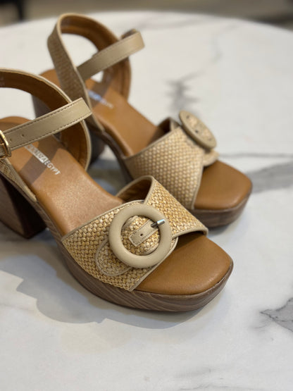 Woven Platform Heel Sandal with Buckle Detail