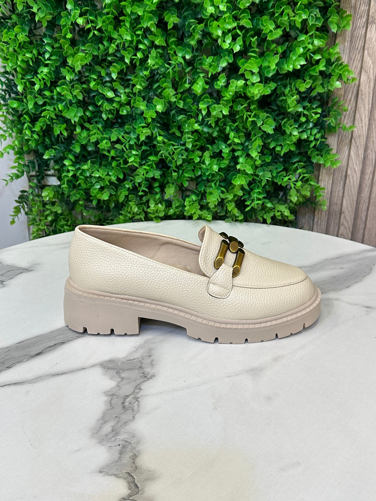 Chunky Sole Loafers with Gold Buckle Detail