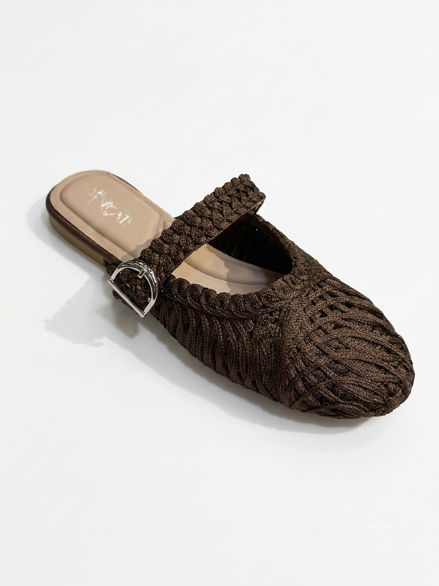 Woven Textured Buckle Mules