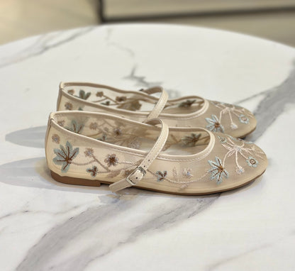 Floral Embroidered Mesh Mary Jane Flats