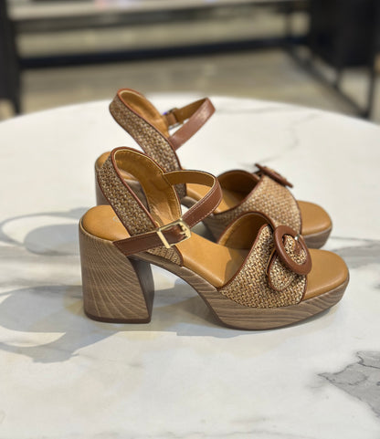 Woven Platform Heel Sandal with Buckle Detail