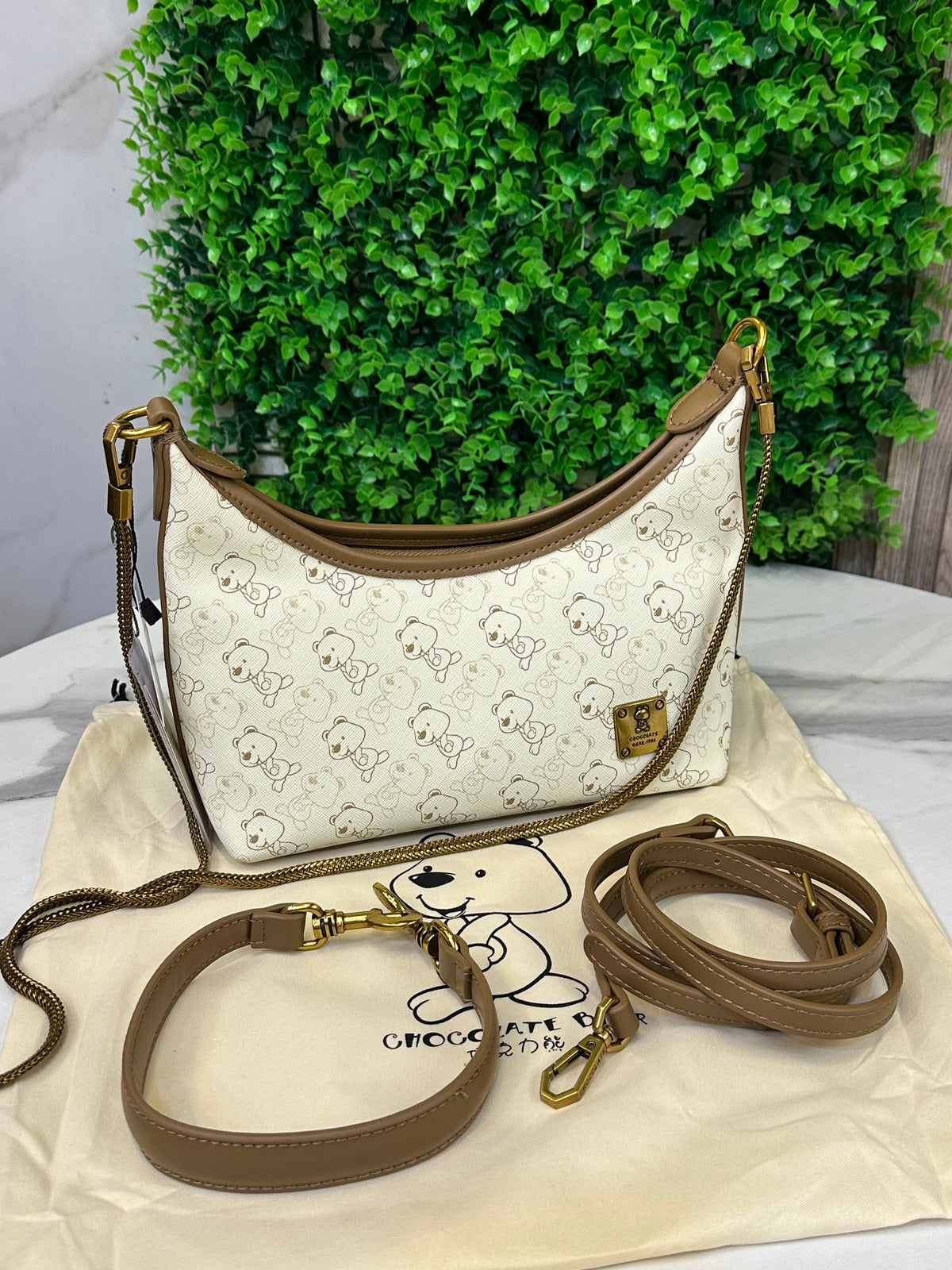 Chocolate Bear Curved Hobo Bag