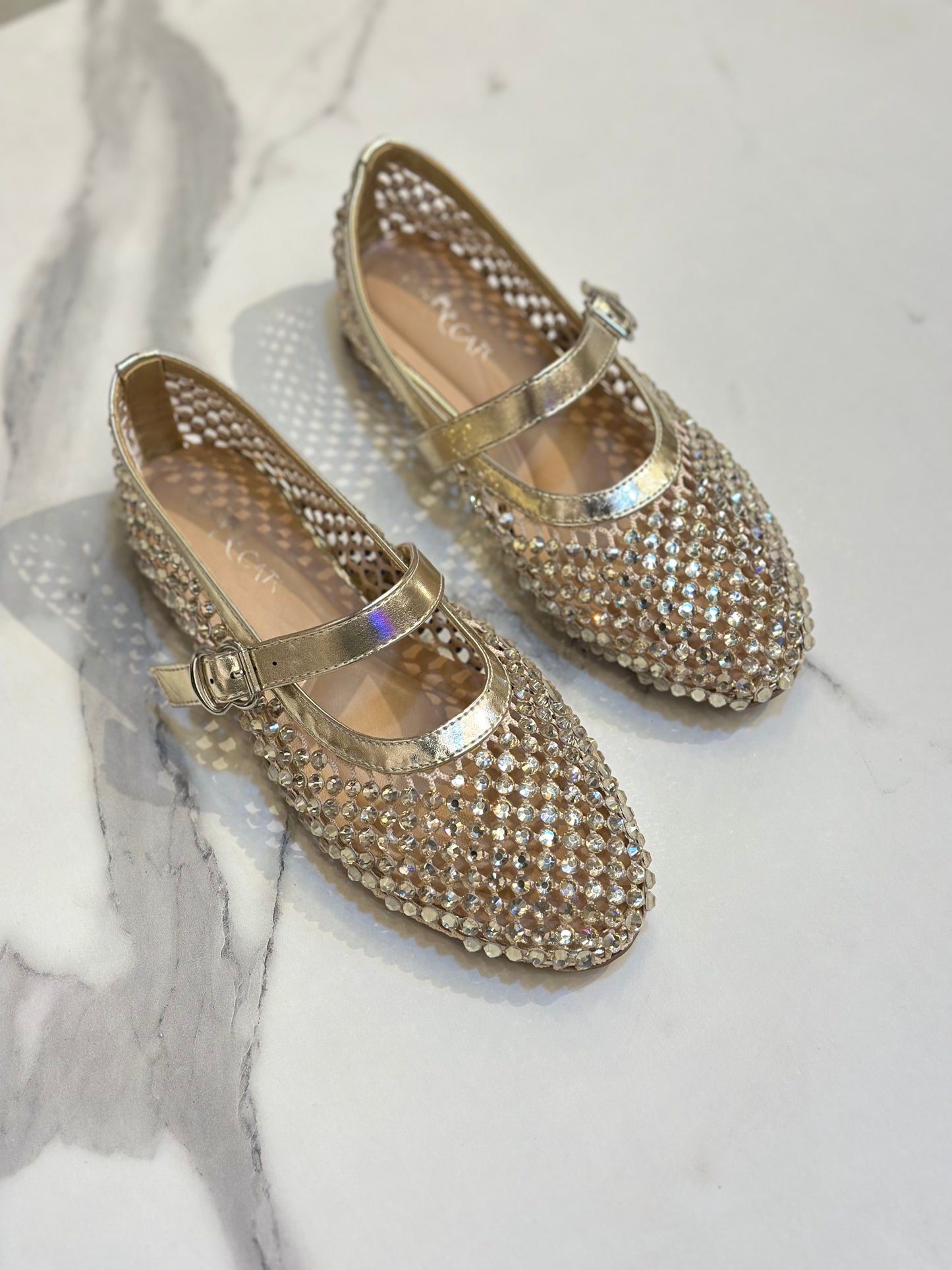 Chic Mary Jane Flats with Crystal Mesh Design