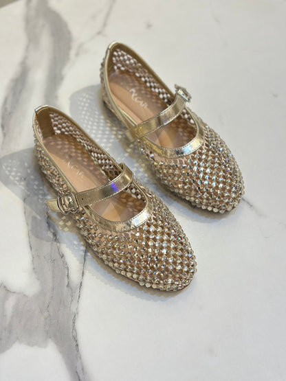 Chic Mary Jane Flats with Crystal Mesh Design