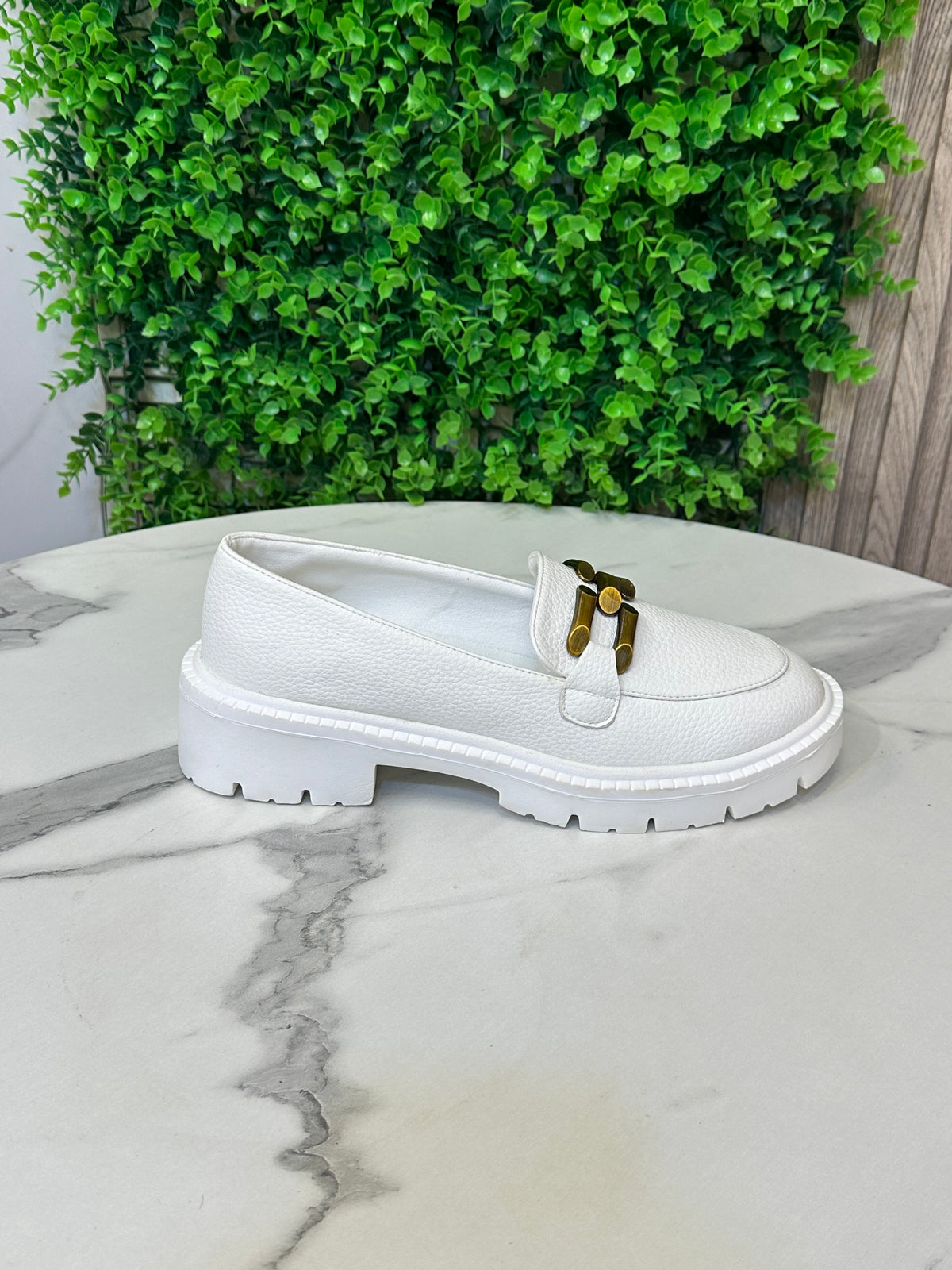 Chunky Sole Loafers with Gold Buckle Detail