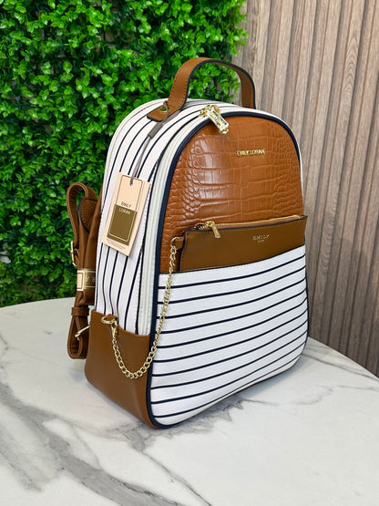 Emily Loran Striped Crocodile-Texture Backpack for Women
