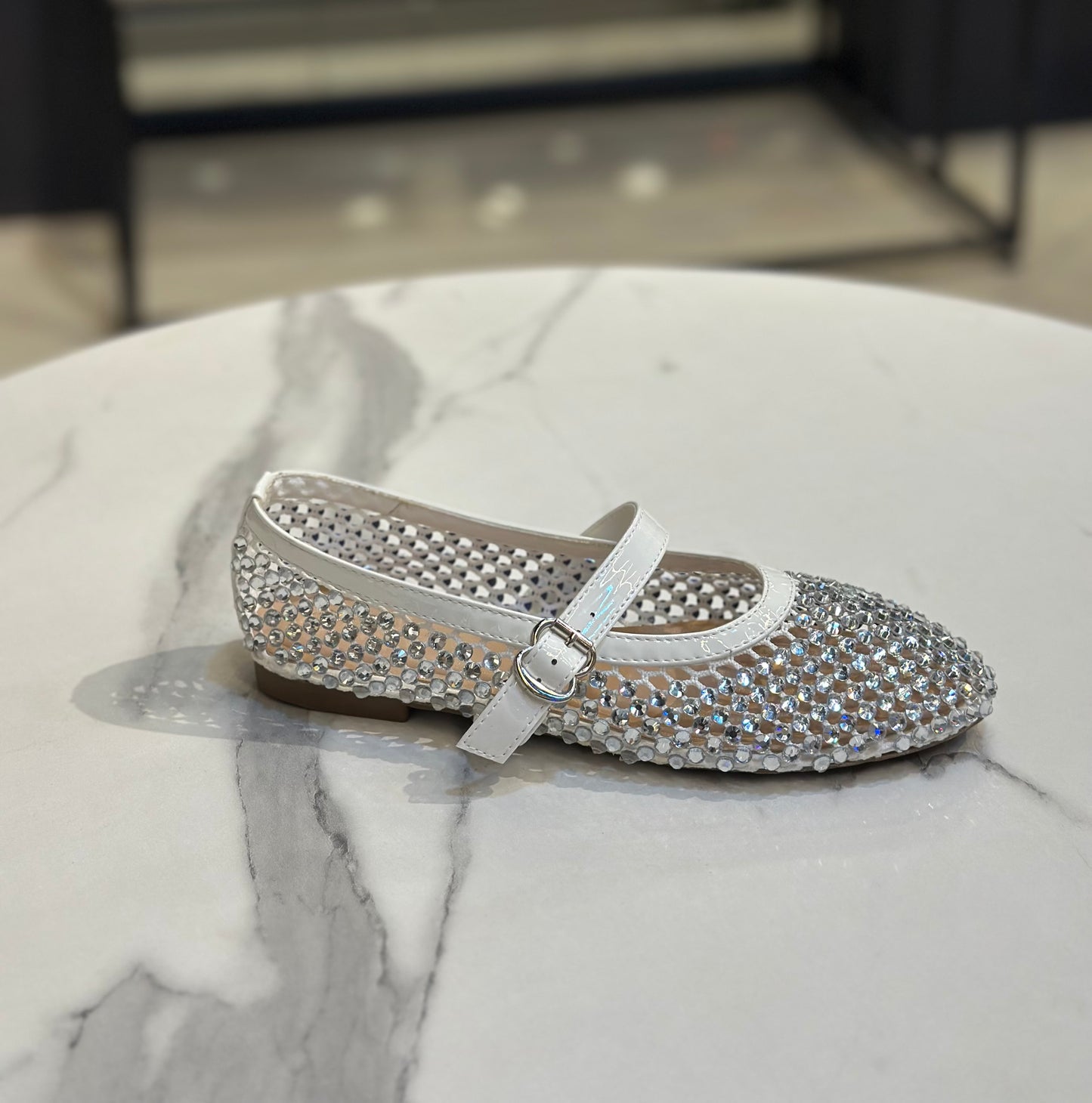 Chic Mary Jane Flats with Crystal Mesh Design