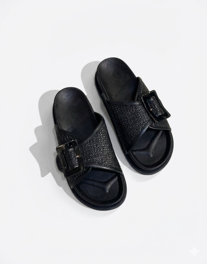 Textured Buckle Slide Slipper for Everyday Comfort