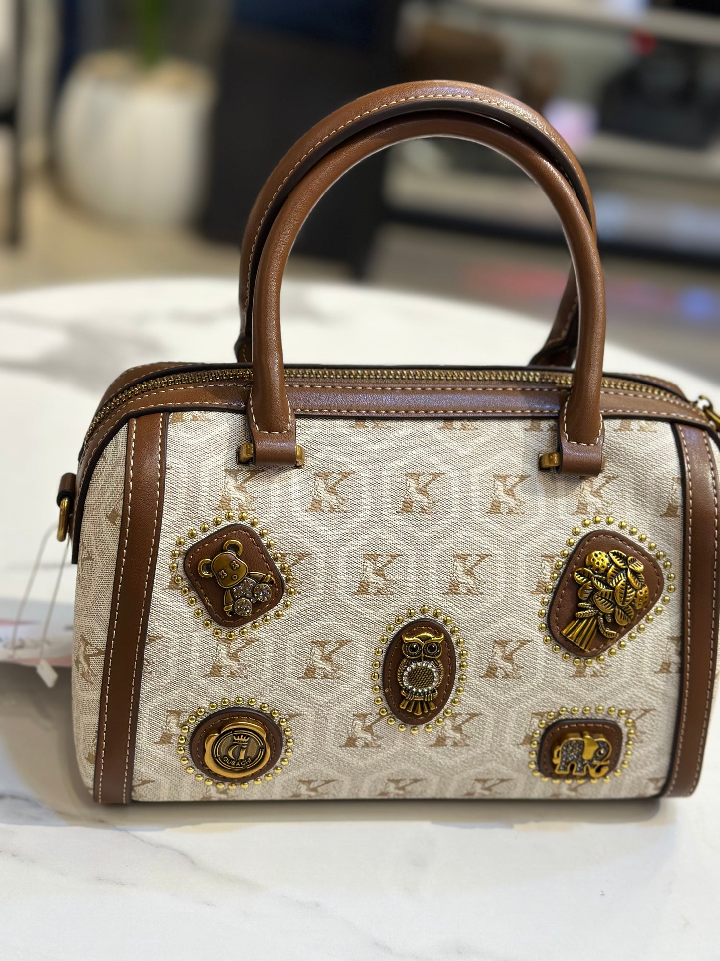 Monogram Mini Boston Bag with Animal Charm Patches