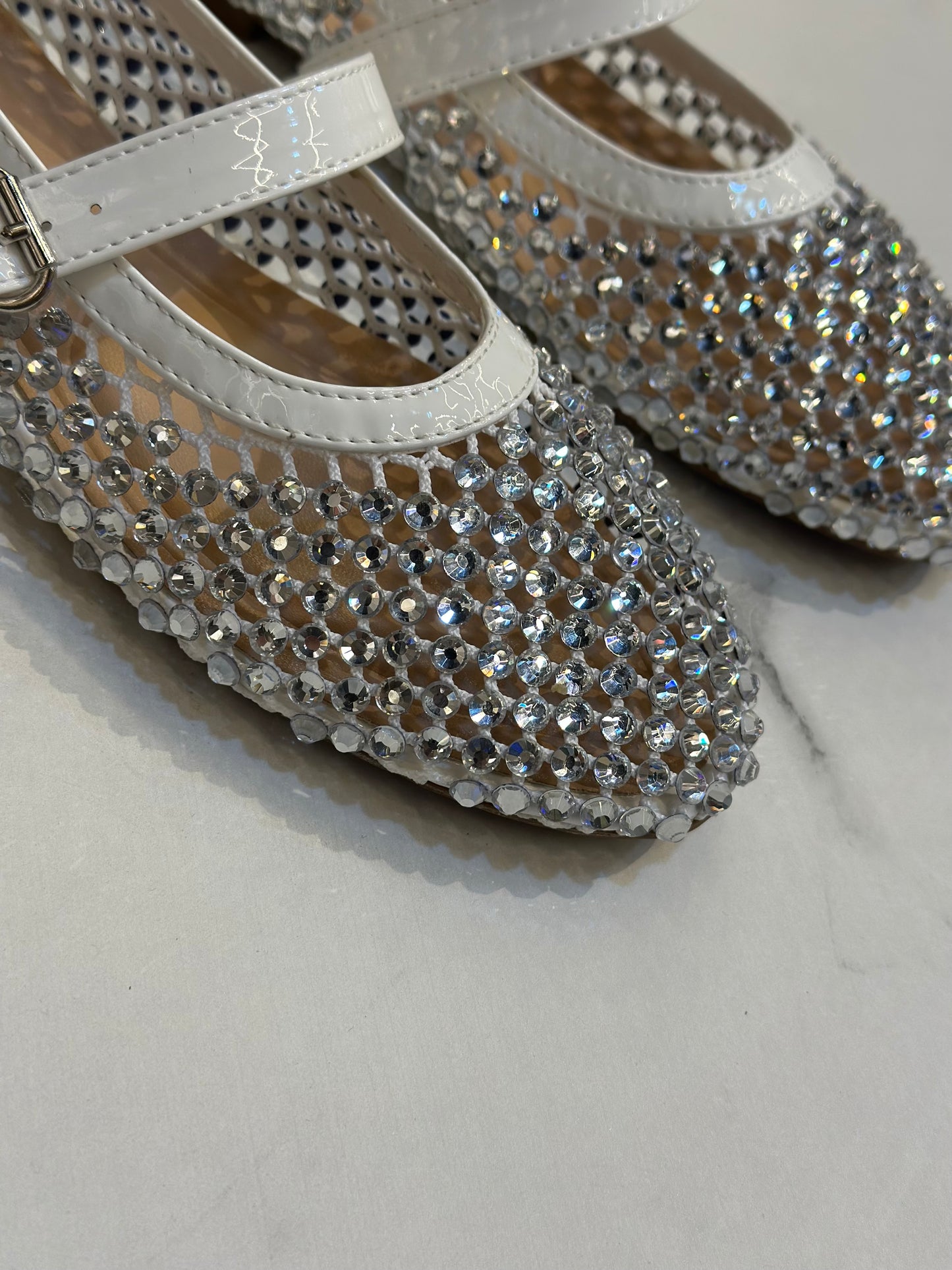 Chic Mary Jane Flats with Crystal Mesh Design