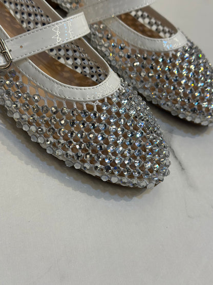 Chic Mary Jane Flats with Crystal Mesh Design