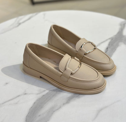 Gold Buckle Leather Loafers – Chunky Sole