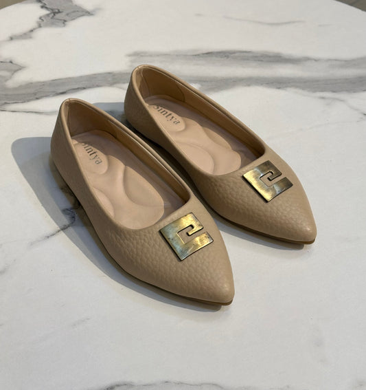 Ballet Flats with Gold Metal Buckle
