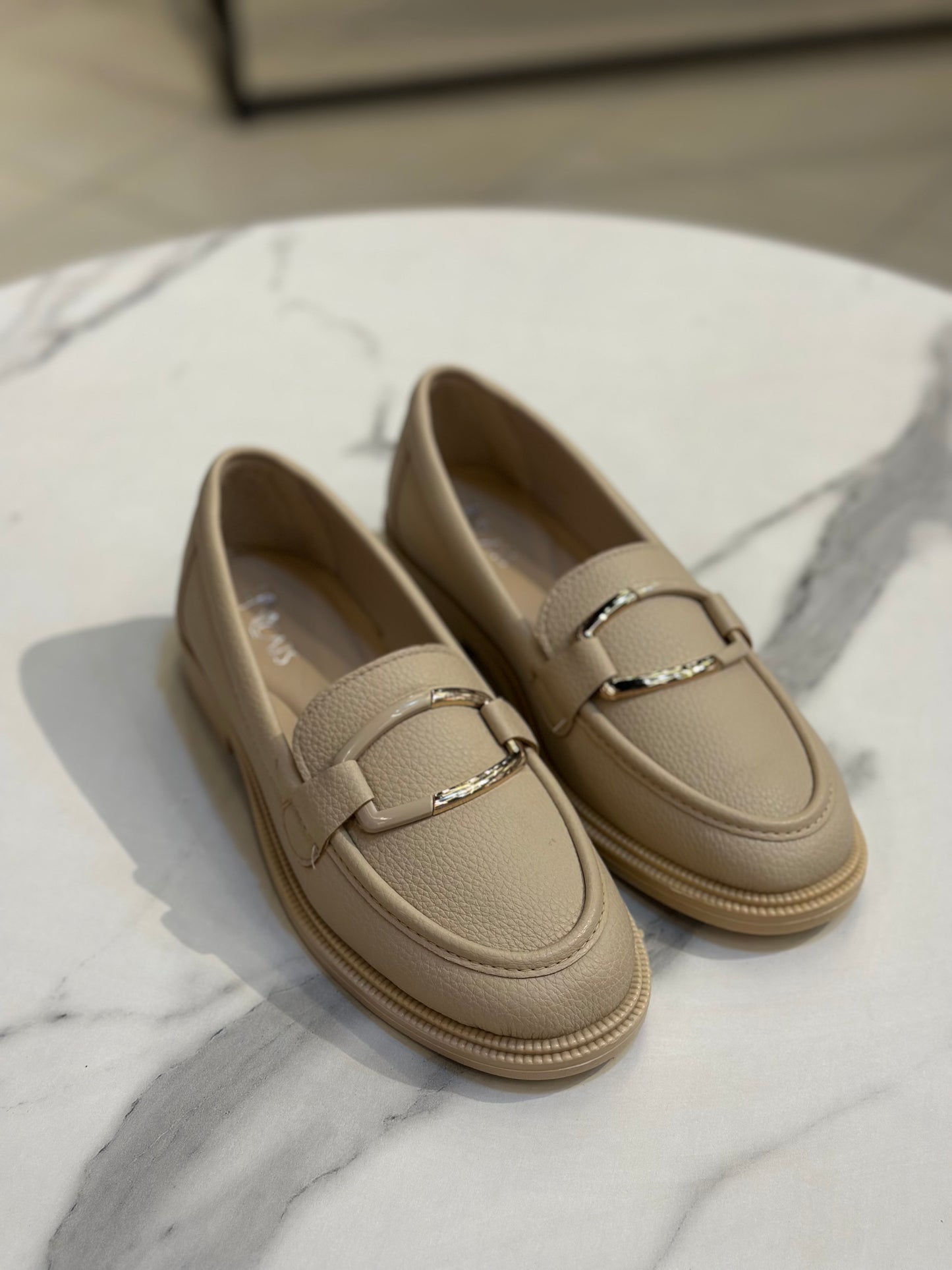 Gold Buckle Leather Loafers – Chunky Sole