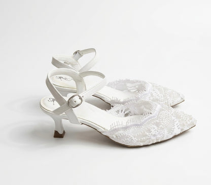Floral Lace Embellished 3cm Heels – Open Back Design