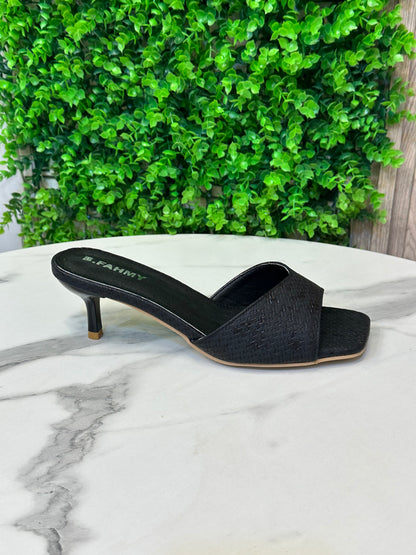 V-Strap Heeled Sandal — Textured Stone-Print Upper