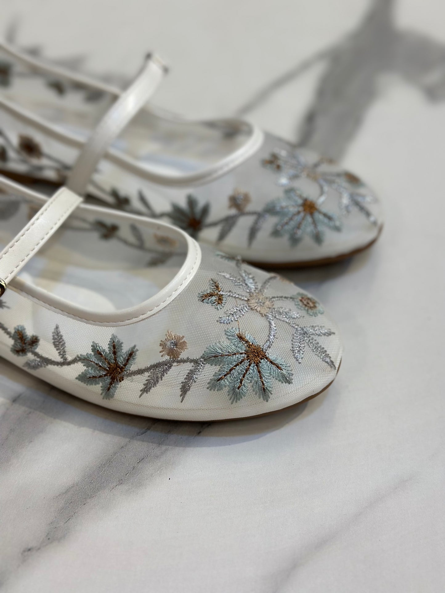 Floral Embroidered Mesh Mary Jane Flats