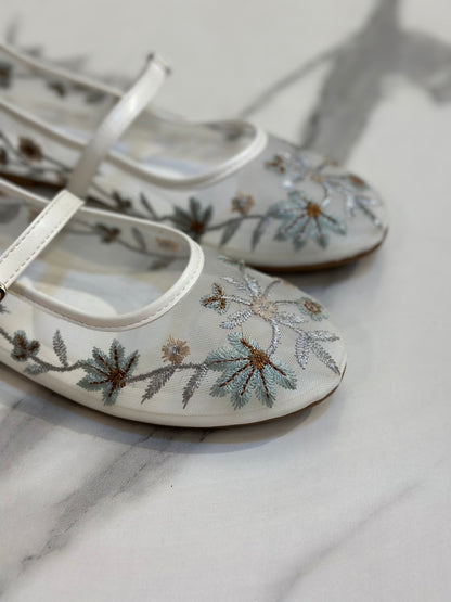 Floral Embroidered Mesh Mary Jane Flats