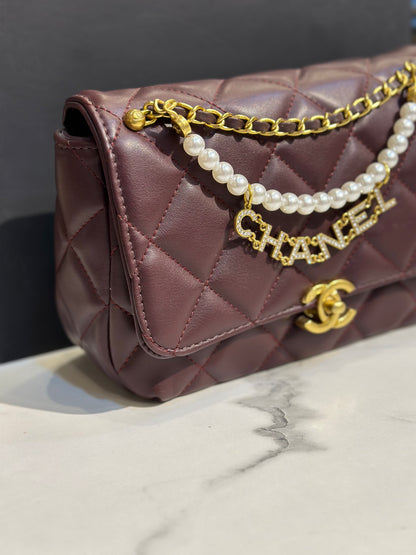 Chanel Quilted Flap Bag with Pearl Chain Strap & Box
