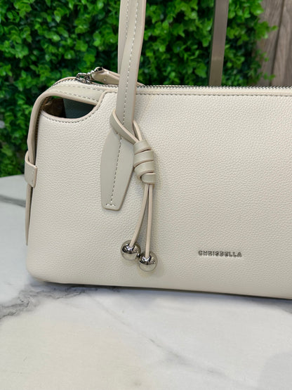 Crispiella Elegant Textured Tote Bag with Decorative Charm