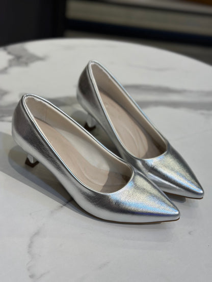 Metallic Pointed-Toe Low Heel Pumps 3 cm