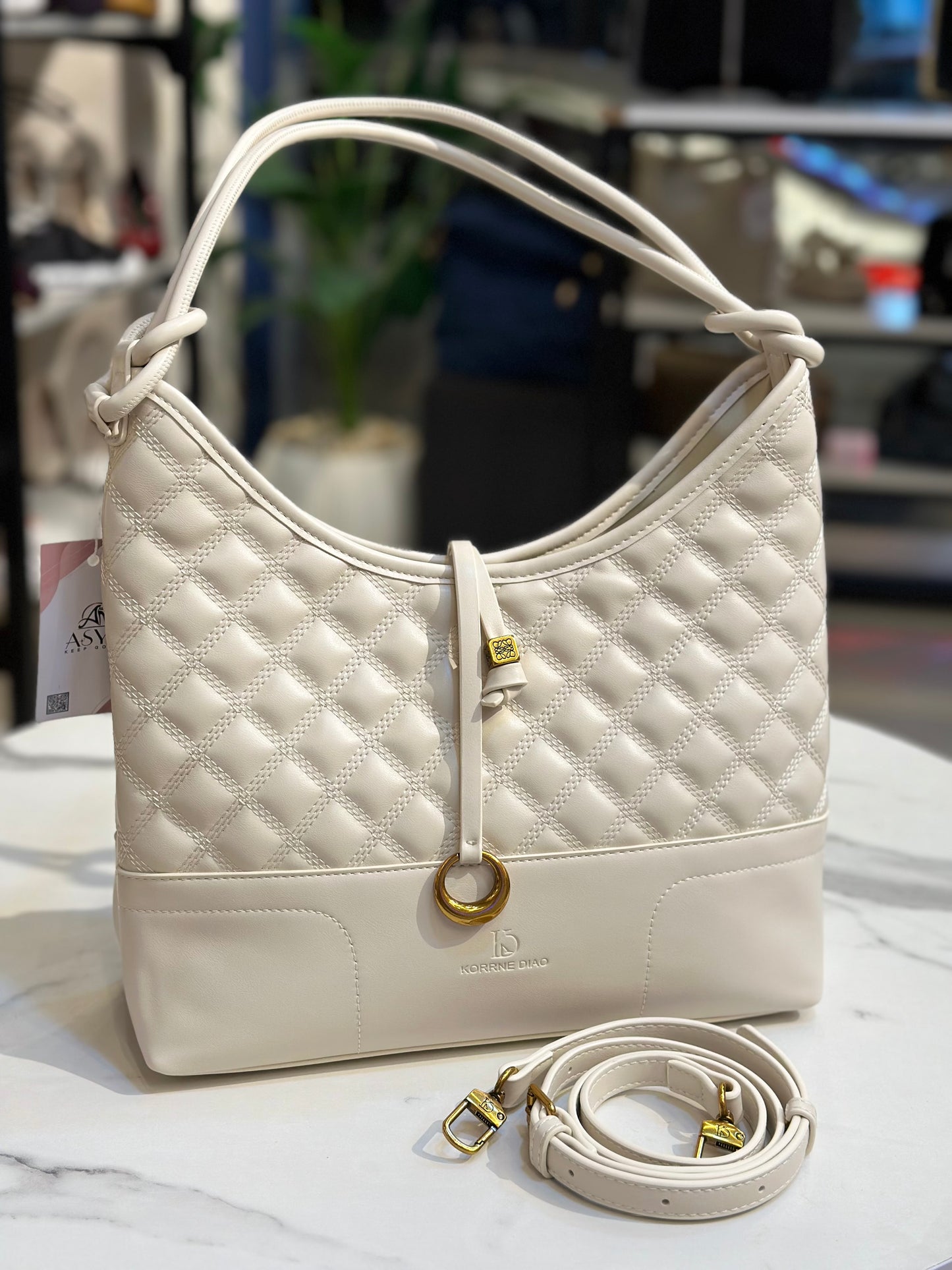 Korrne Diao Quilted Hobo Bag with Pouch