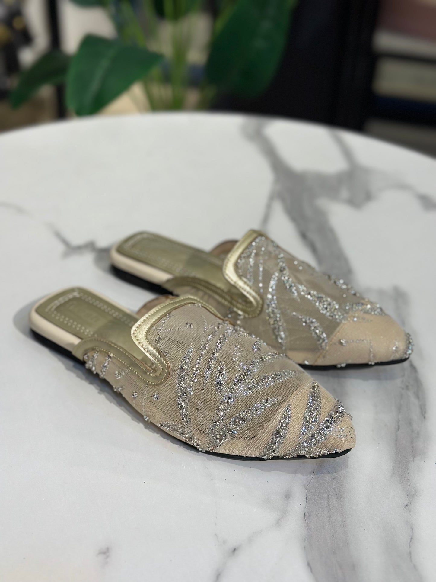 Glitter Print Pointed Mules