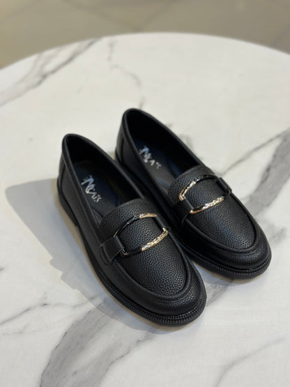 Gold Buckle Leather Loafers – Chunky Sole
