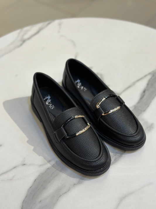 Gold Buckle Leather Loafers – Chunky Sole