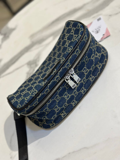Monogram Denim Crossbody Bag – 3-Way Strap
