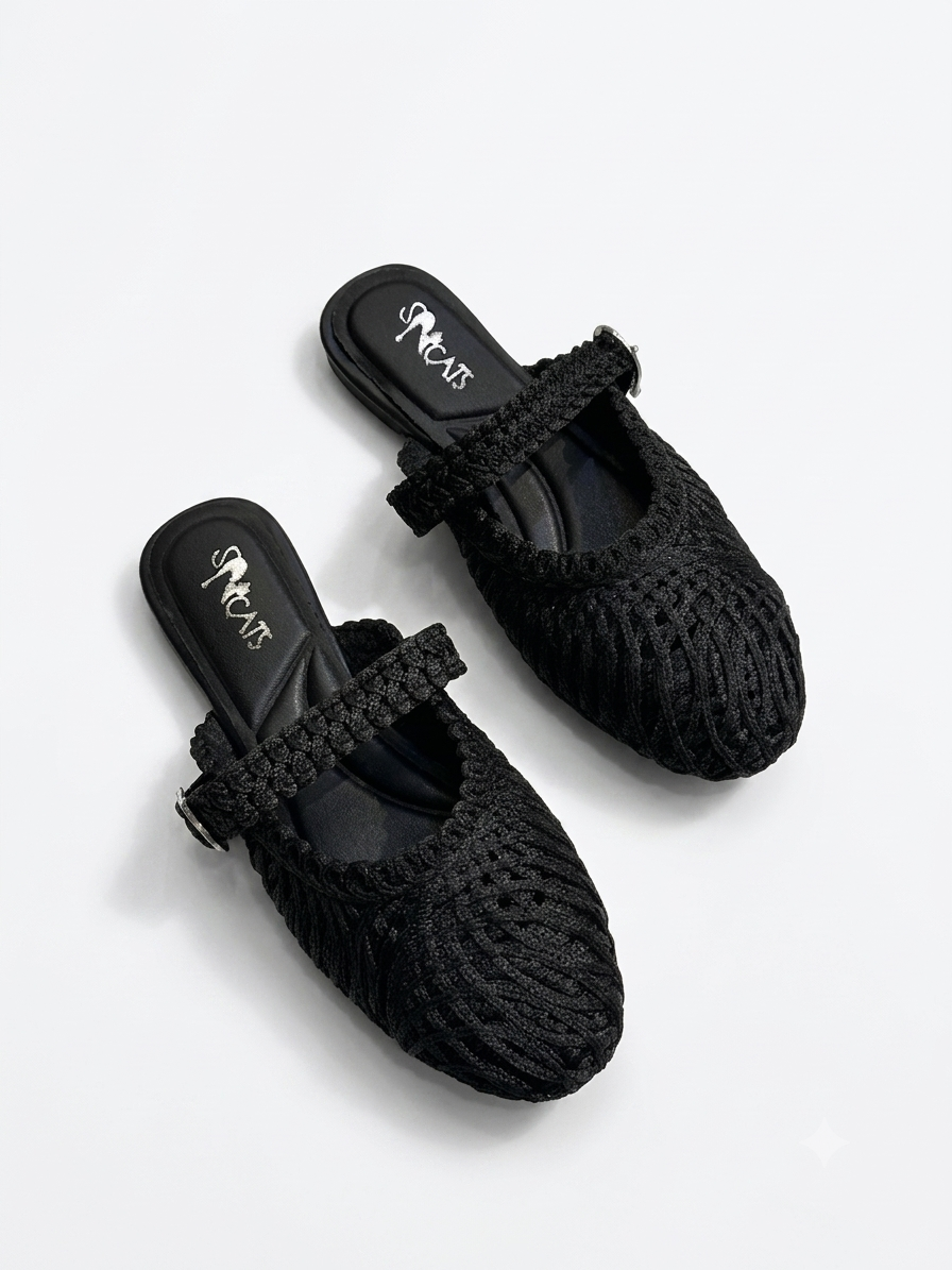 Woven Textured Buckle Mules