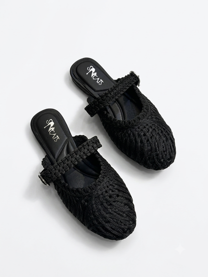 Woven Textured Buckle Mules