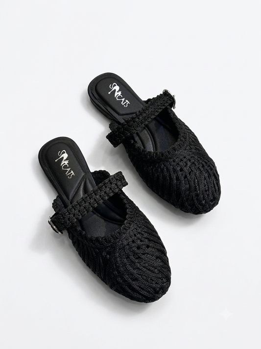 Woven Textured Buckle Mules