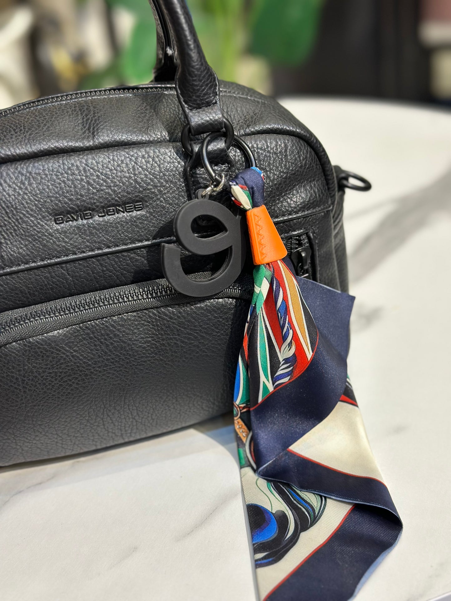 David Jones Bowling Bag with Colorful Scarf Detail