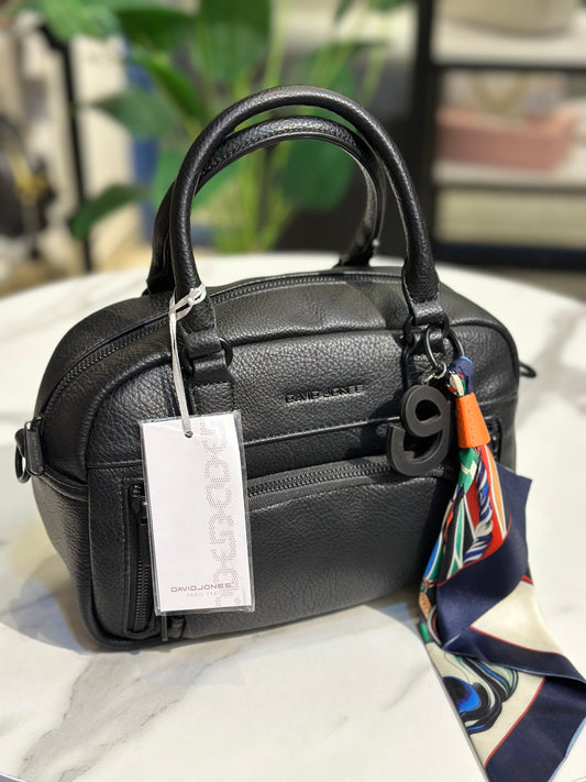 David Jones Bowling Bag with Colorful Scarf Detail