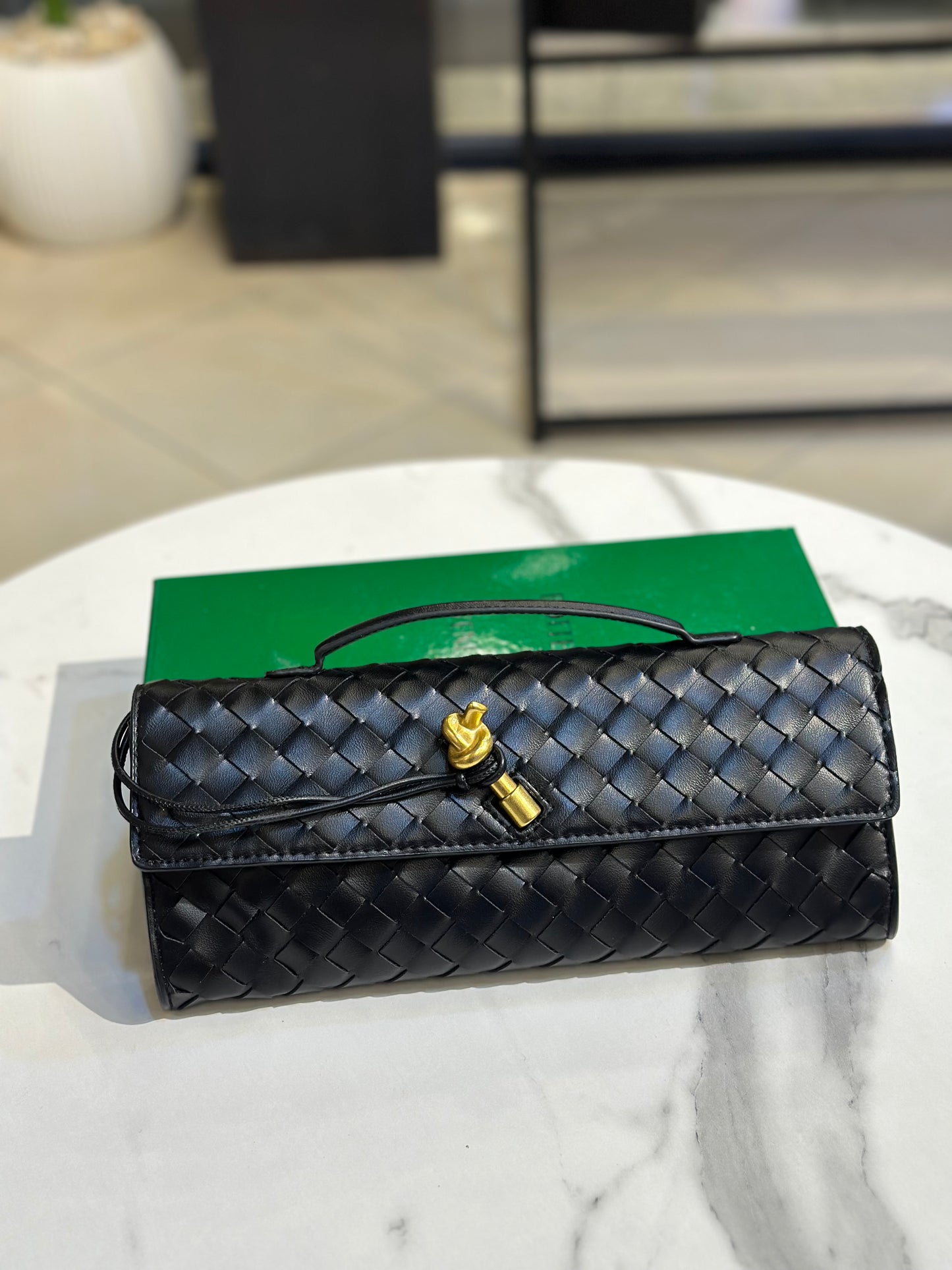 Luxury-Inspired Woven Top Handle Bag