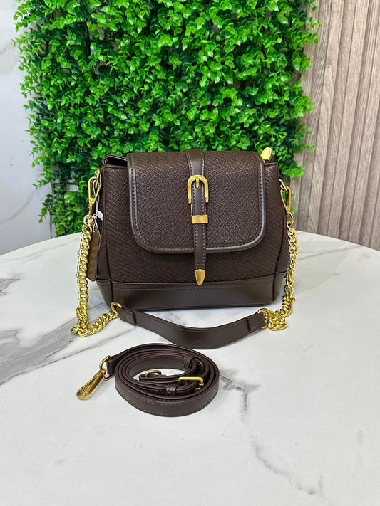 Women's Structured Crossbody Handbag with Antique Gold Buckle