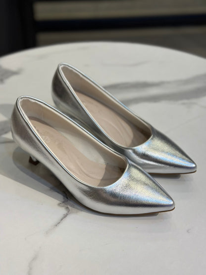 Metallic Pointed-Toe Low Heel Pumps 3 cm