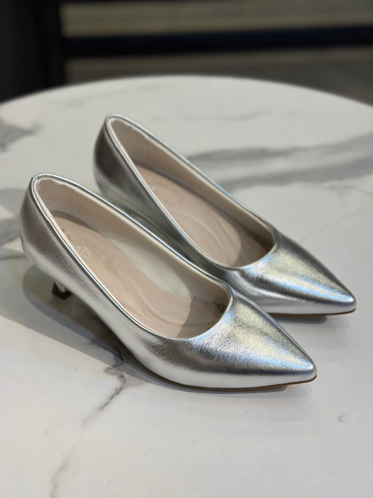 Metallic Pointed-Toe Low Heel Pumps 3 cm